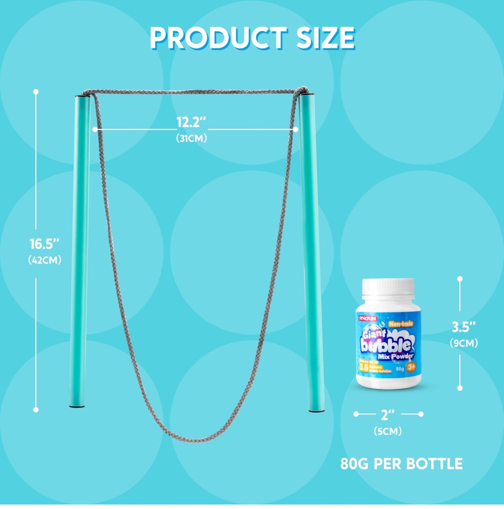 SYNCFUN Giant Bubble Wand Kit (3-Piece Set) with Concentrate Large, Green