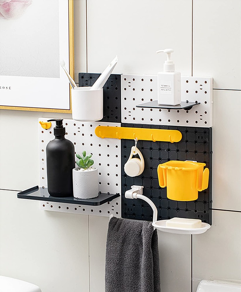4 PCS White Pegboard Wall Organizer Self-Adhesive Peg Board Wall Panel Kits S...