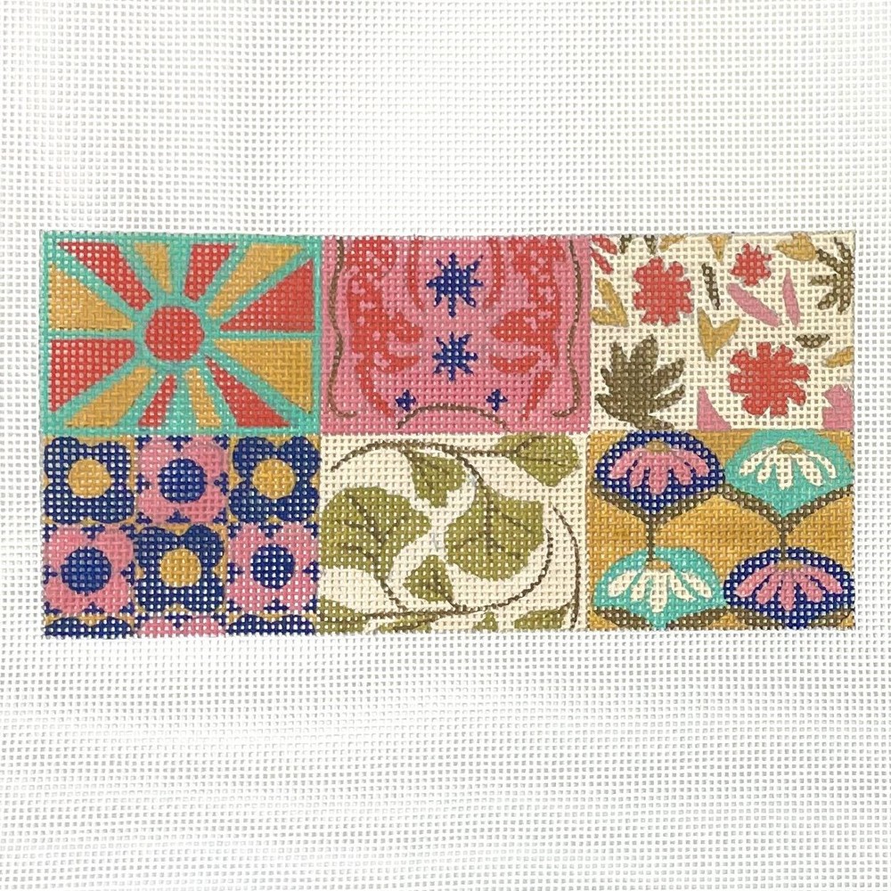 Alice Peterson hand painted needlepoint canvas 6 square eyeglass case patchwork
