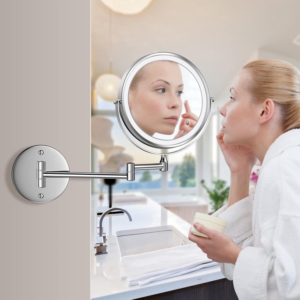 Rechargeable Wall Mounted Cosmetic Mirror with Lights (Chrome)