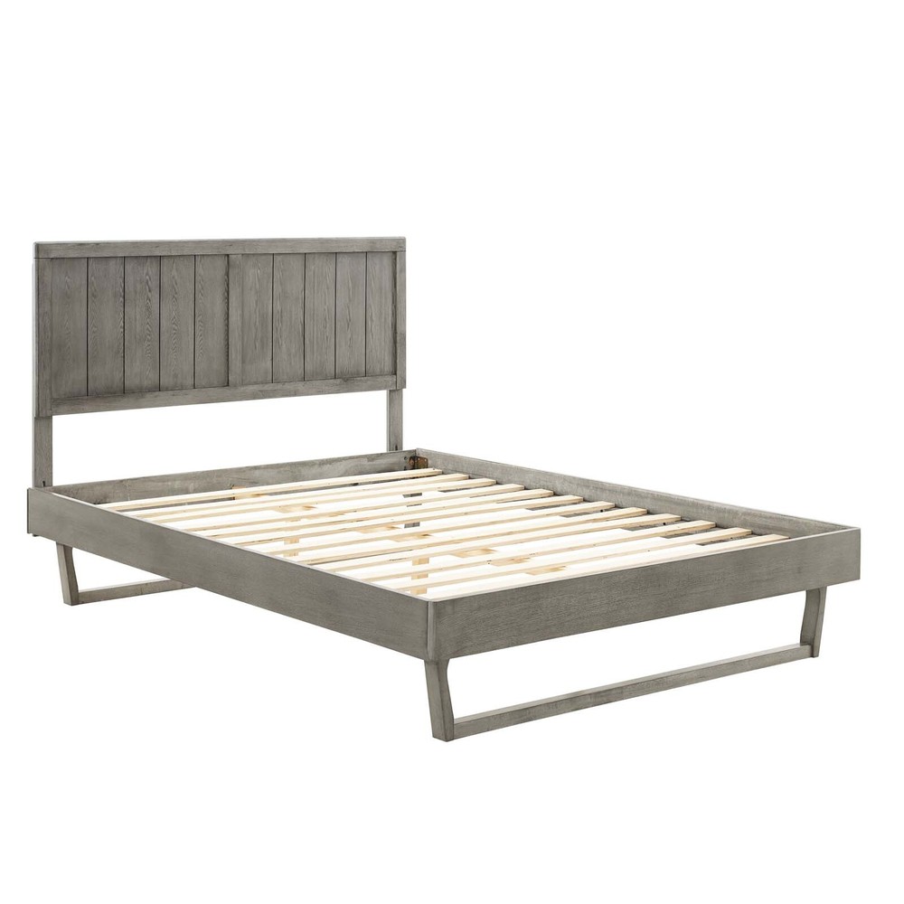 Modway Alana Wood King Platform Bed in Gray With Angular Frame