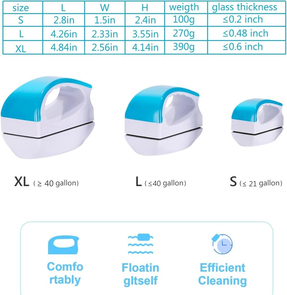 Premium Magnetic Algae Scraper for Easy Aquarium Cleaning - Light Blue, Size S