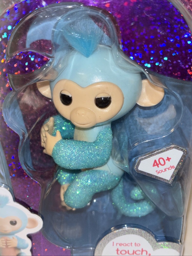 Fingerlings Glitter Monkey - Amelia (Turquoise Blue Glitter) - Interactive Baby