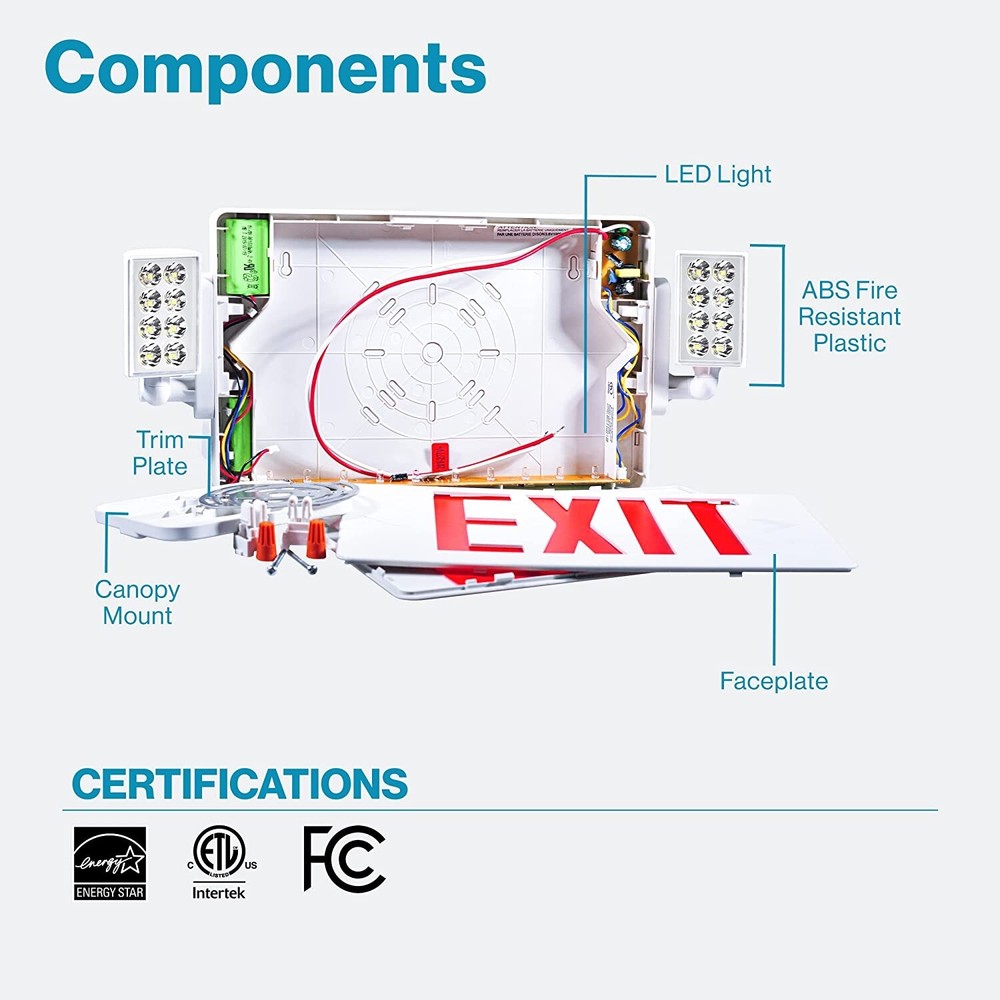 4 Pack LED Exit Sign Emergency Combo Light with Adjustable Two Head Battery UL