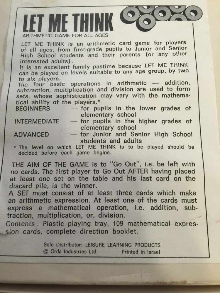 Vintage Let me think arithmetic game Leisure Learning complete