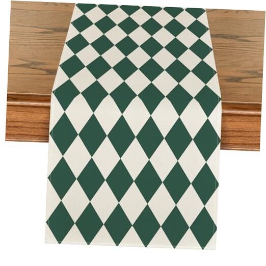 Diamond Plaid St. Patrick's Day Table Runner, 13" x 72", Table Runner Green