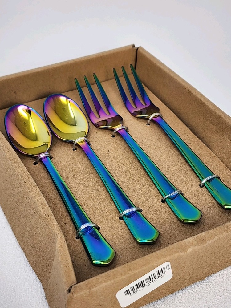 Thirstystone 4-Pc. Cocktail Fork & Spoon Set, Iridescent Finish