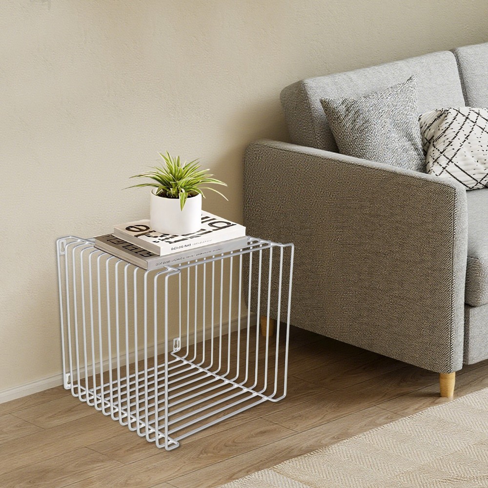 2025 Style Side Table Square Geometry Side Table Linear Metal End Table Silver
