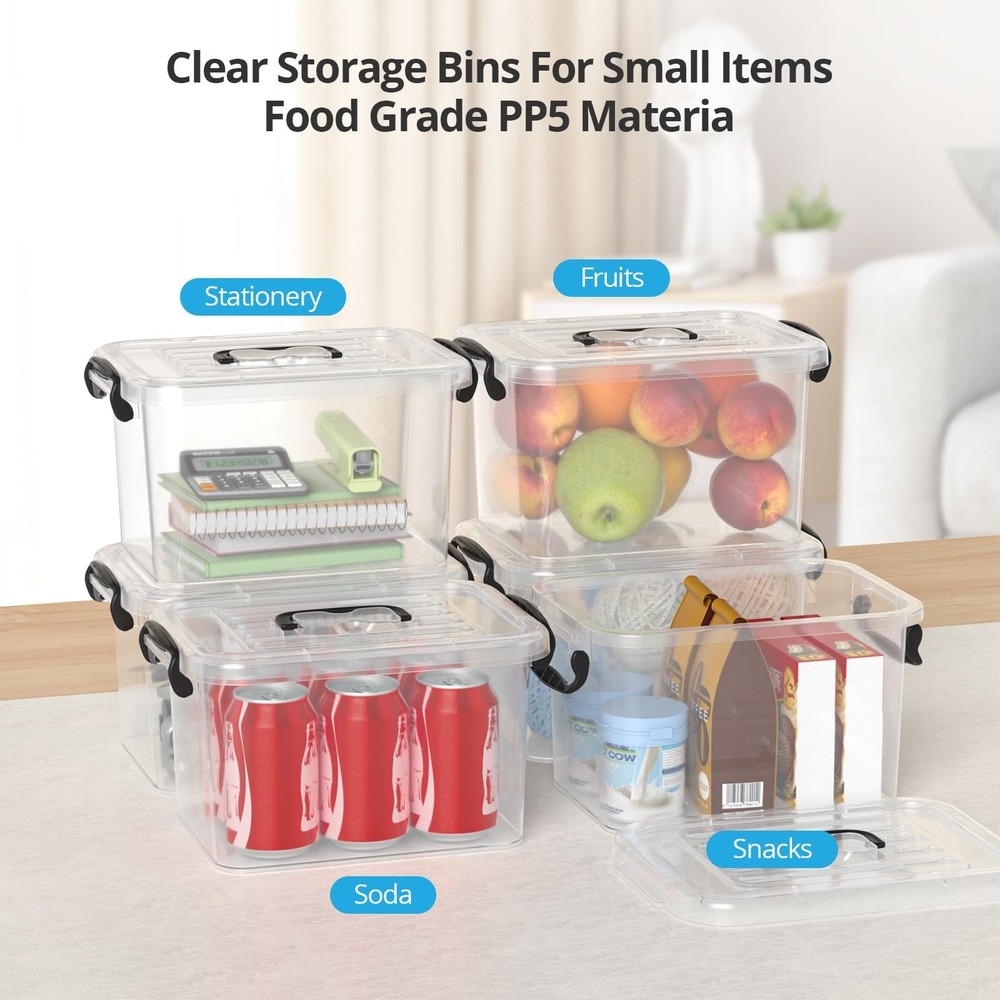 Plastic Storage Containers with Lids - 6 Pack 6 Quart Clear Storage Bins with...