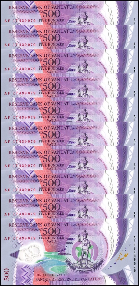 Vanuatu 500 Vatu, 2017, P-18a.2, UNC Polymer, X 10 PCS