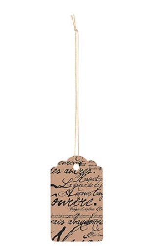 2000 Strung Price Tags 1 ½” H x 1” W Paris Script Black Tan White Back String