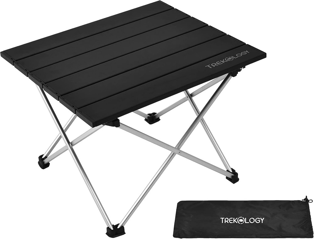 TREKOLOGY Small Camping Table - Beach That Fold Up - Obsidian Black