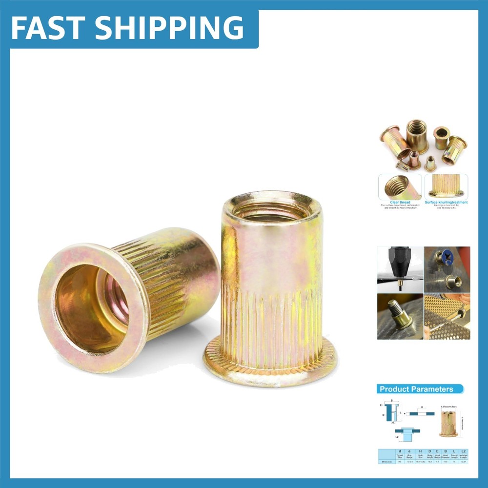 50Pcs M8 Rivet Nuts - Knurled, Rust-Resistant Carbon Steel Fasteners