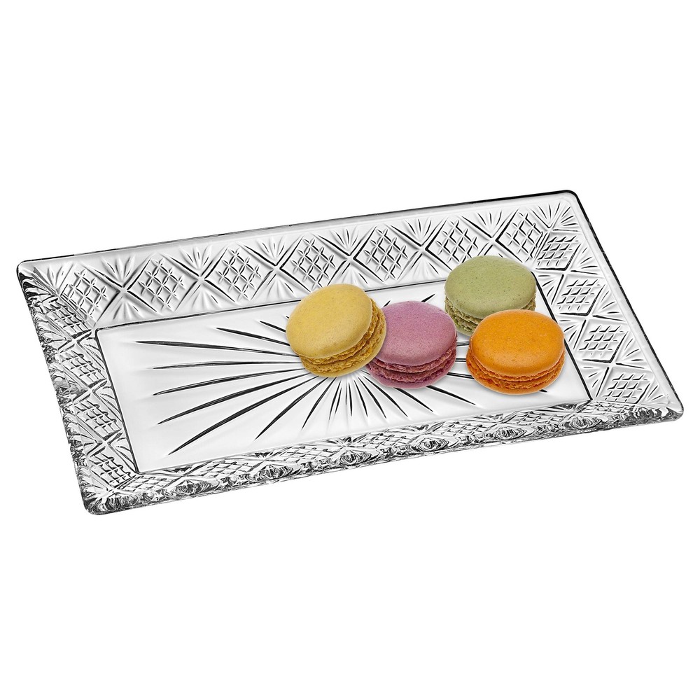 Godinger Dublin Rectangular Crystal Tray, 12" x 6.5" Bread & Serving Plate