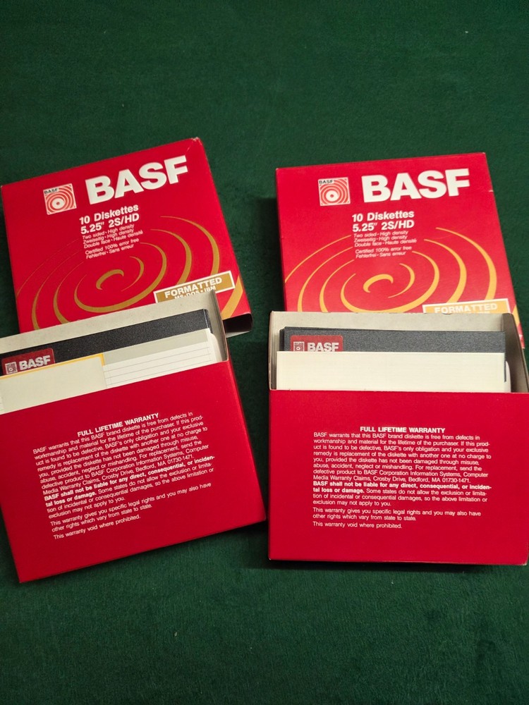 BASF Diskettes, 2S HD 5.25 5 1/4" Open (2)   10-Pack,  1 missing  19 Discs