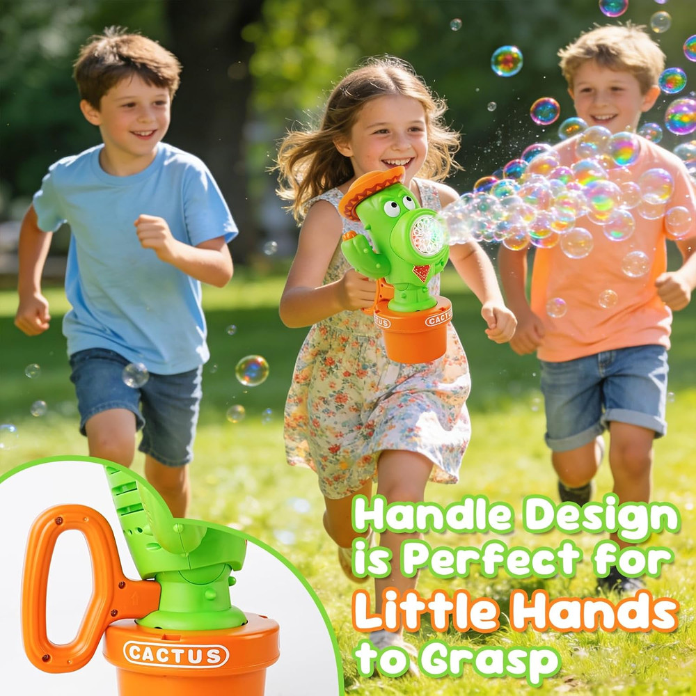 Cactus Bubble Machine, Automatic Bubble Blower with Music & Wiggle Action, Porta