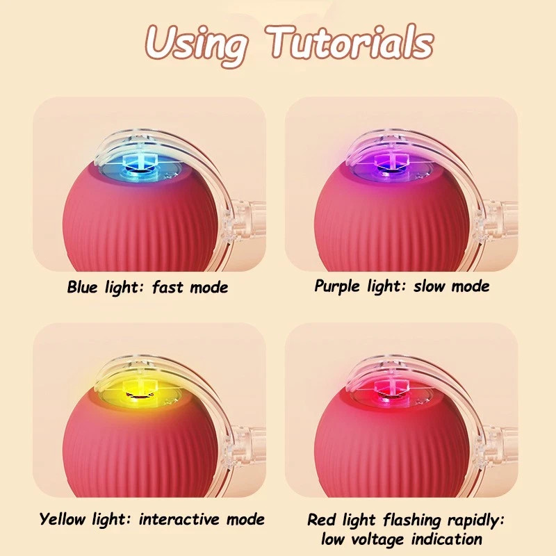 2PCS Interactive Cat Ball Toy Automatic Rolling USB Rechargeable Smart Faux Tail