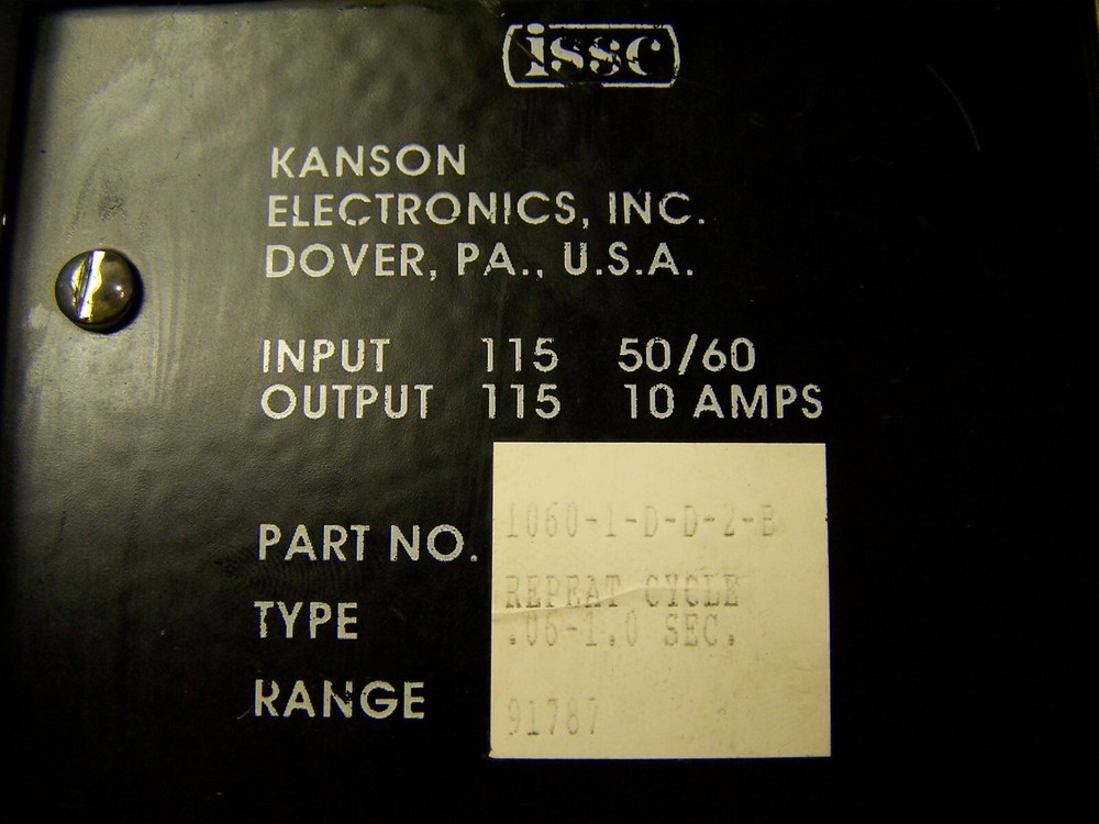 KANSON ELECTRONICS 10 AMP 115 VOLT TIMER CONTROL 0.6-1.0 SECONDS 1060-1-D-D-2-B