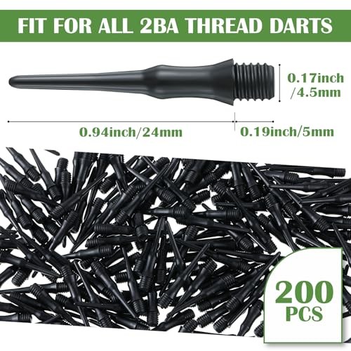 200 Pack 2BA Thread Soft Tip Dart Points Plastic Replacement Dart Tips Black