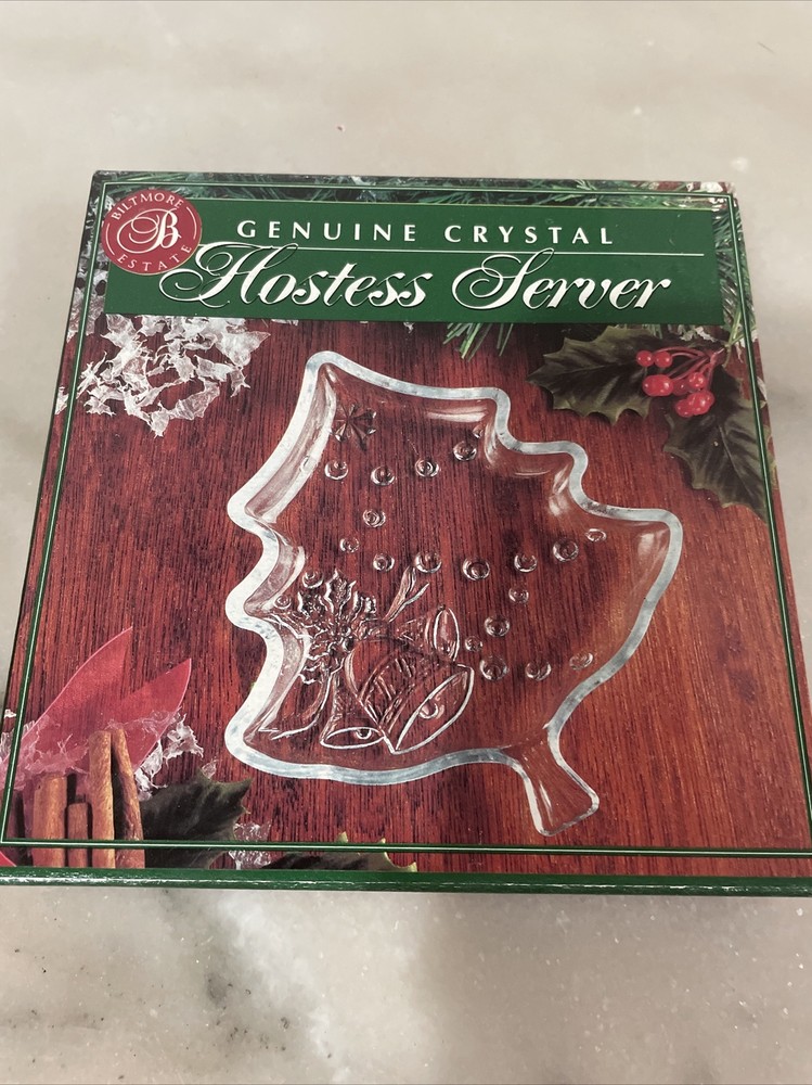 Biltmore Estate Genuine Crystal Hostess Server 4in Christmas Tree Hostess Server