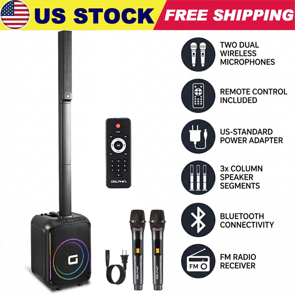 Powered Portable Column Array PA System 3 Tweeter Column Speaker &12'' Subwoofer
