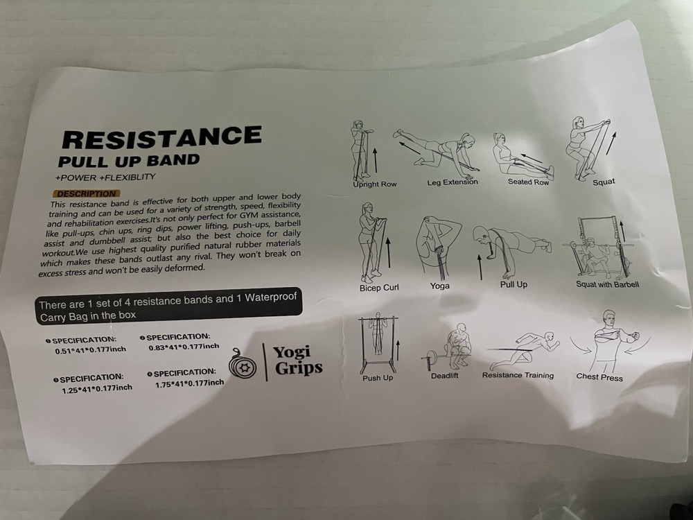 Yogi Grips Resistance Pull Up Bands 4pk