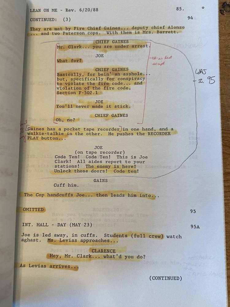 LEAN ON ME MOVIE ORIGINAL SCREENPLAY SCRIPT MORGAN FREEMAN