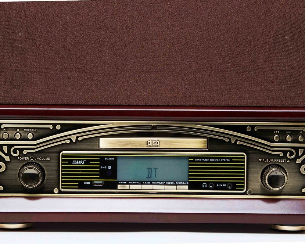 Wood construction Retro Turntable System Bluetooth CD LP Cherry wood