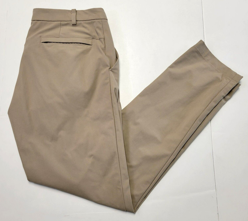 LULULEMON Commuter Pants Men's 34x33 Beige Polyester Flat Front Performance 34