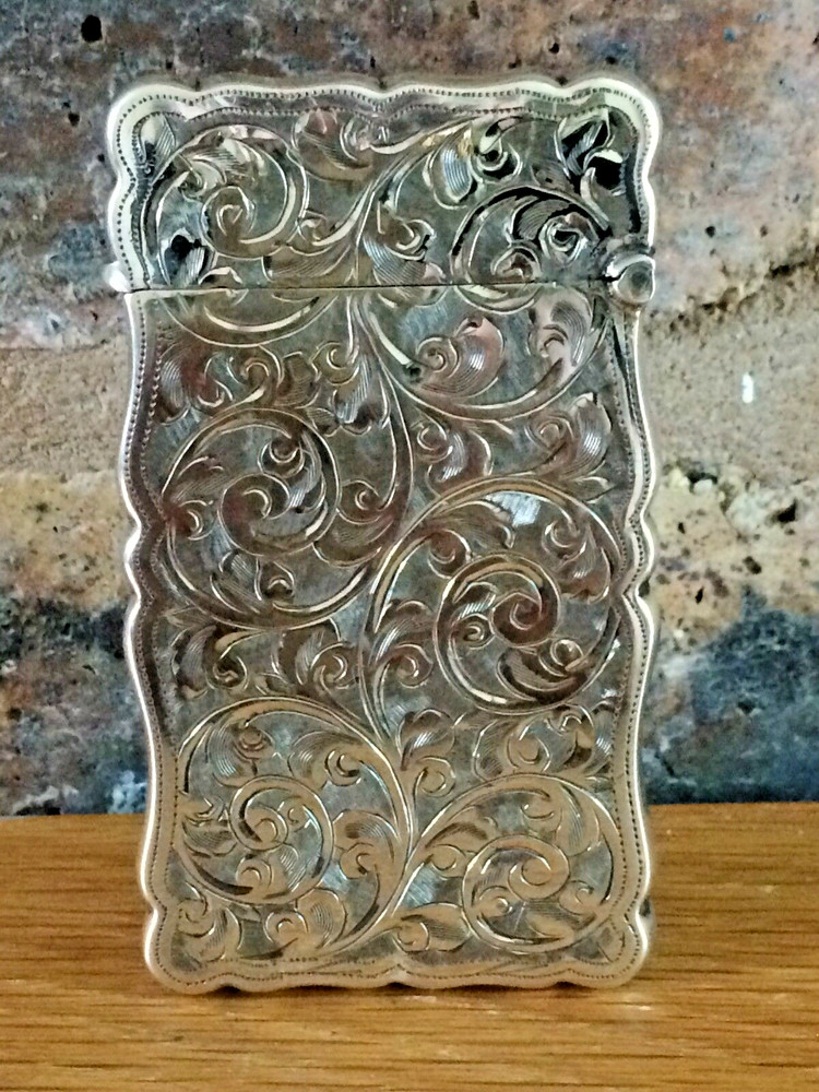 Superb Silver 1912 Engine Turned Floral Scroll Card Case by Joseph Gloster Ltd