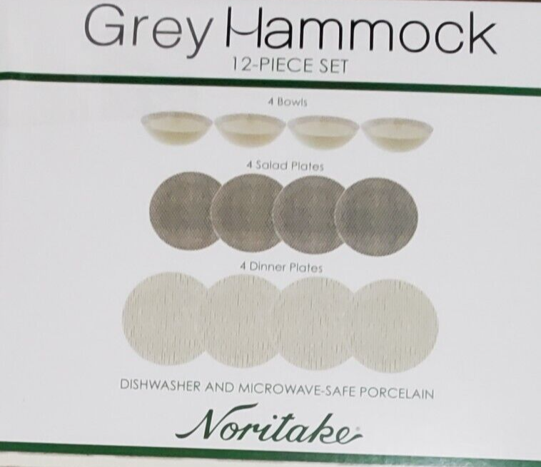 Noritake Hammock 12-Pc Porcelain Dinnerware Set, Grey