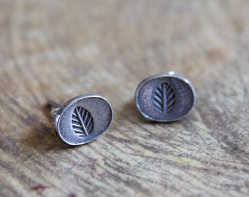 Stamped Sterling Silver LEAF Petite Stud 8mm Earrings