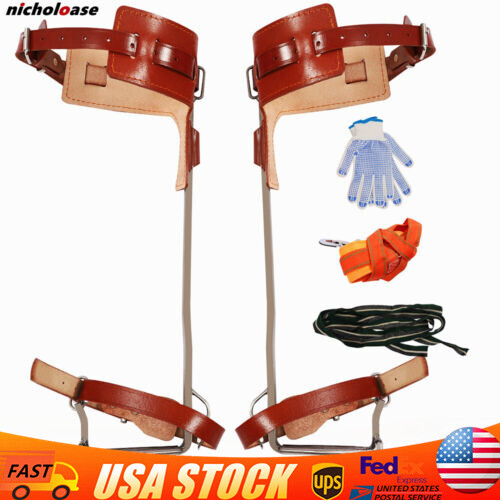 Adjustable Tree Climbing Spike Set Pole Climbing Spurs Tool Climber Strap Gaffs