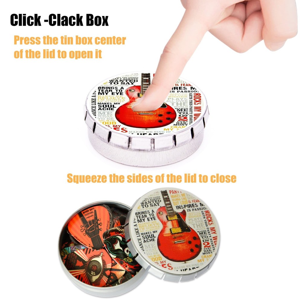 Guitar Picks 24 Pack Thin, Medium, Heavy & Extra Heavy Picks with Tin Box,Var...