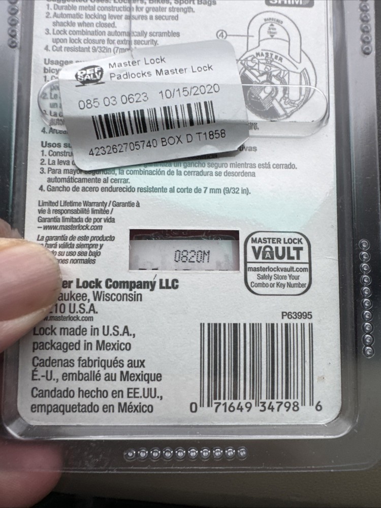 Master Lock Anti-Shim 3-Digit Combination Lock #1500D Black