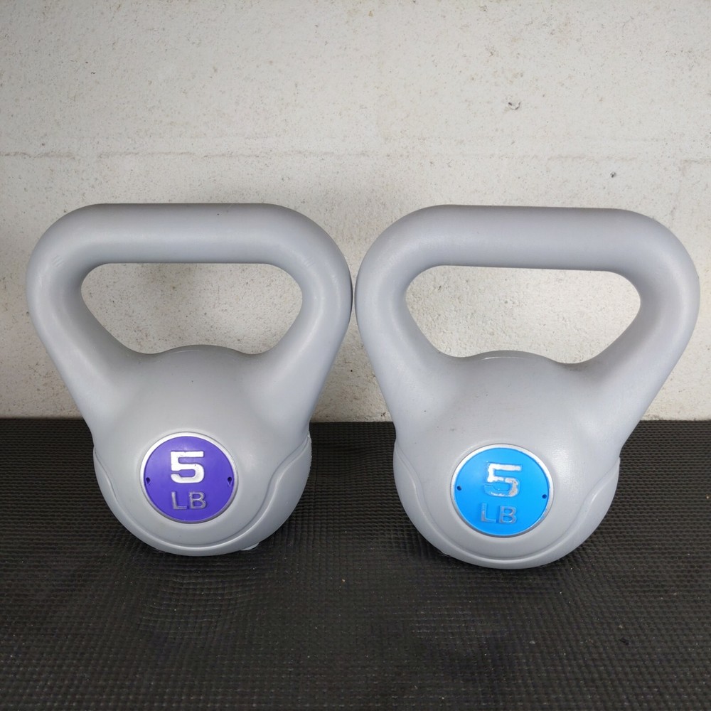 TWO 5lb Plastic Covered Kettlebell Weight Lifting Exercise PAIR Kettle Bells