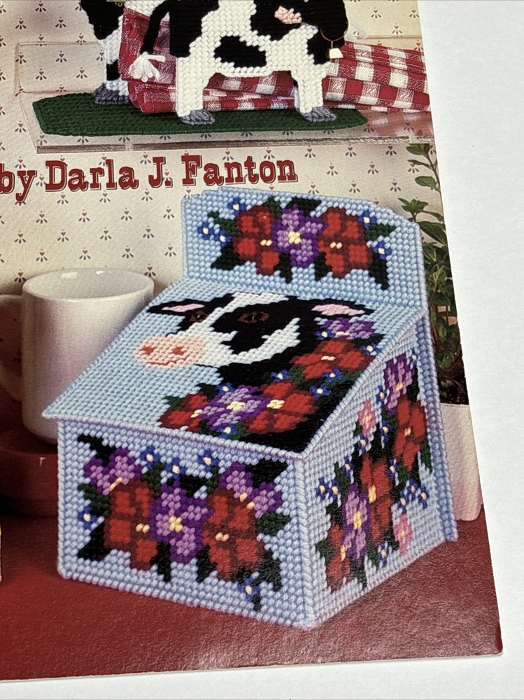 ASN Cows Shelf Sitter Recipe Holder Tissue Box Plastic Canvas Pattern 3096