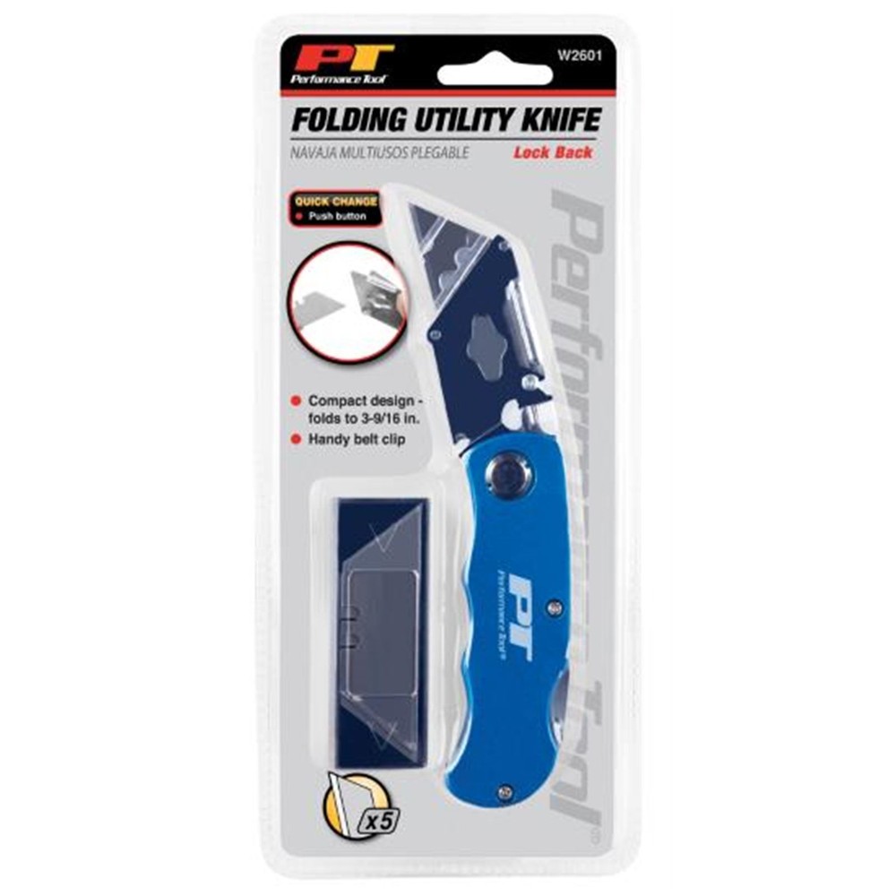 Performance Tool Folding Utility Knife - Blue W2601