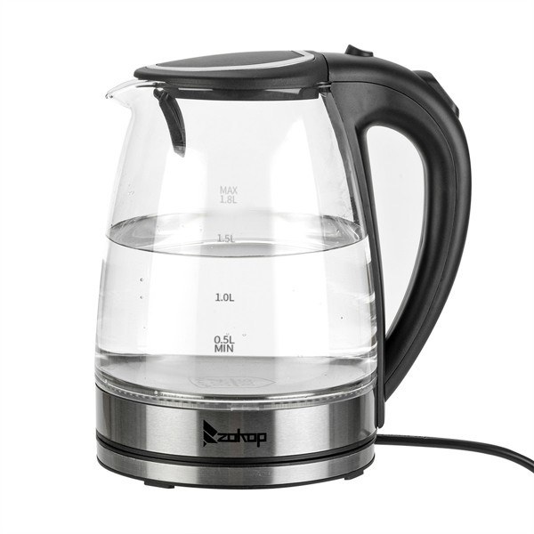 ZOKOP HD-1857-A 110V 1200W 1.8L Electric Glass Kettle US Plug