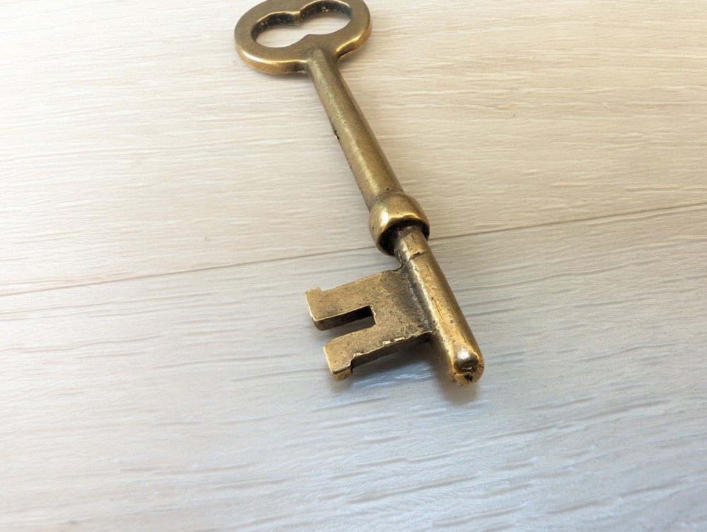 Vintage Solid Brass Skeleton Key 2.5" Long Tarnished Art Deco Victorian