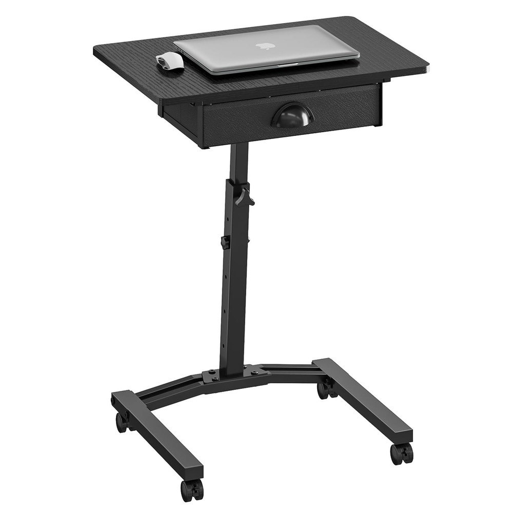 Rolling Adjustable Height Computer Desk With Drawers, Small Mobile Laptop Des...