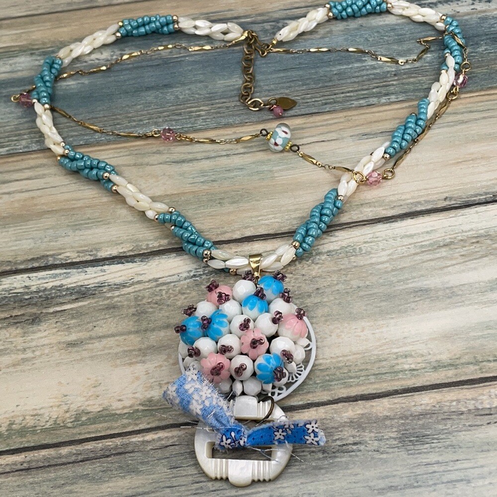 Adorned Crown Artisan assemblage pastel cluster necklace