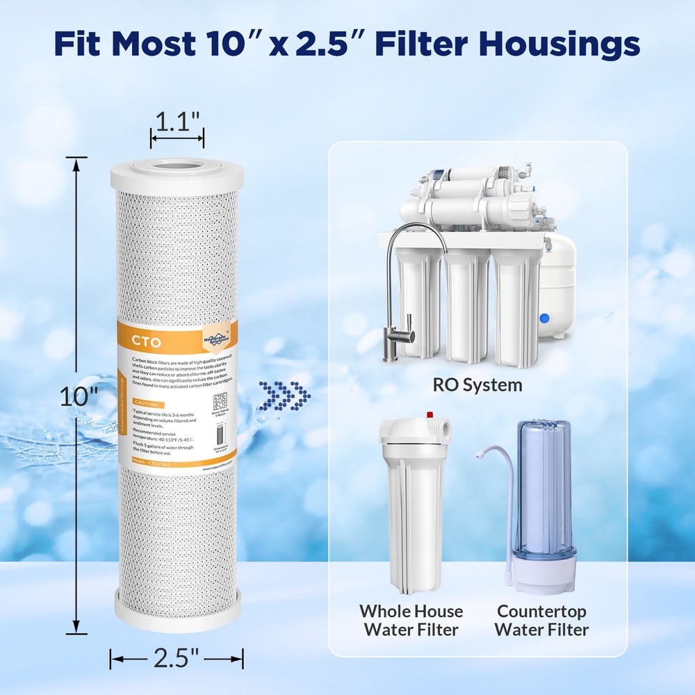 375 Pack 10"X2.5" 5 Micron Carbon Block Water Filter Whole House RO Replacement