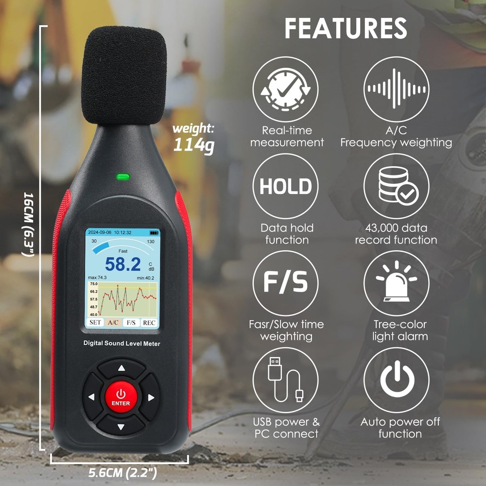 Decibel Meter Data Logger Digital Sound Meter, Level Meter...