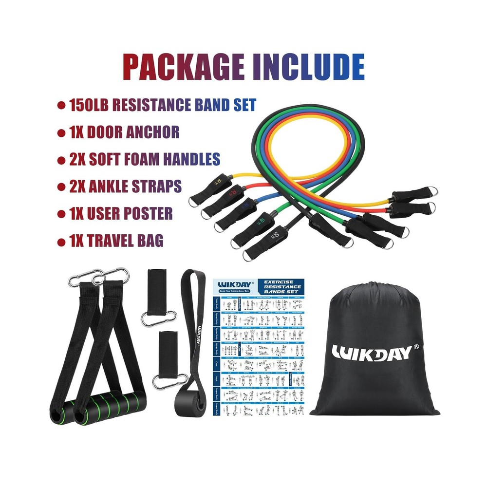 WIKDAY Exercise Resistance Bands with Handles for Working Out Worko... FAST SHIP