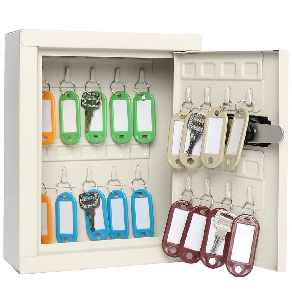 Security Metal Key Box with 20 Hooks, Medium Adjustable Wall Mount Combinatio...