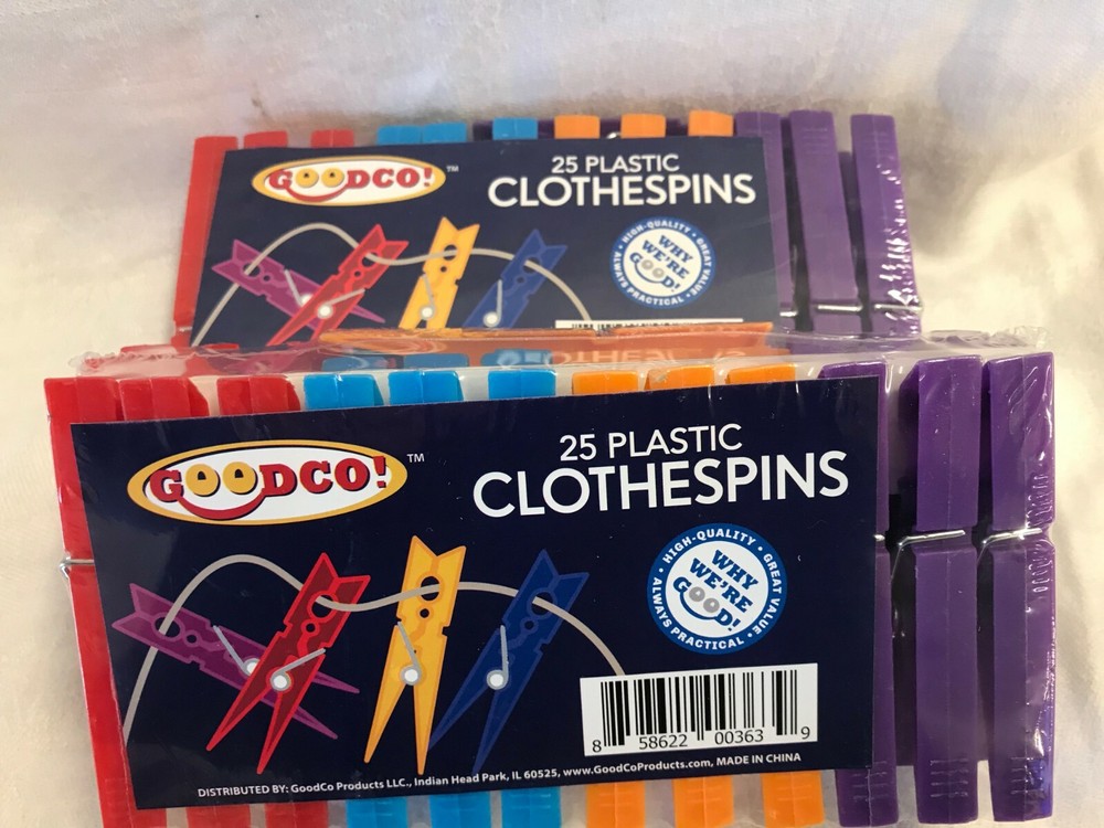 Plastic Spring Clothespins Goodco Lot of 2 -25 Count