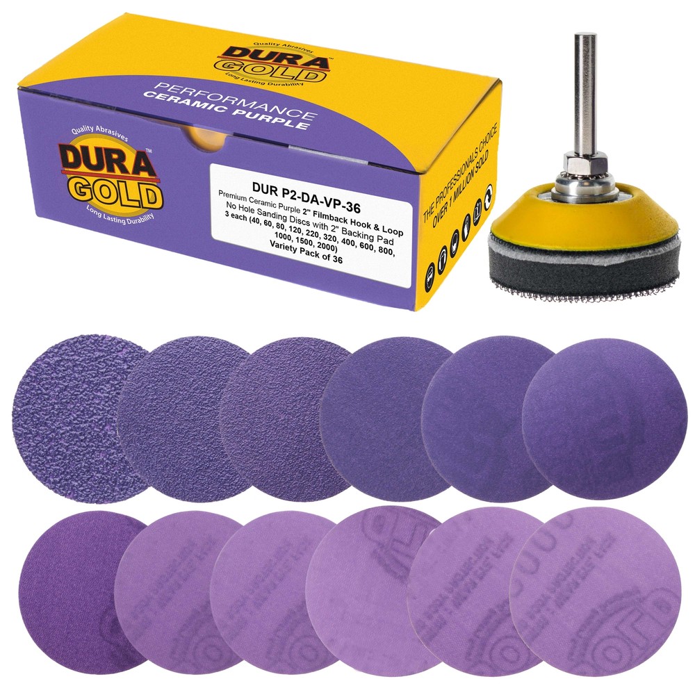2" Sanding Discs, 36 Disc Variety Pack - Hook & Loop Sandpaper & Drill Plate