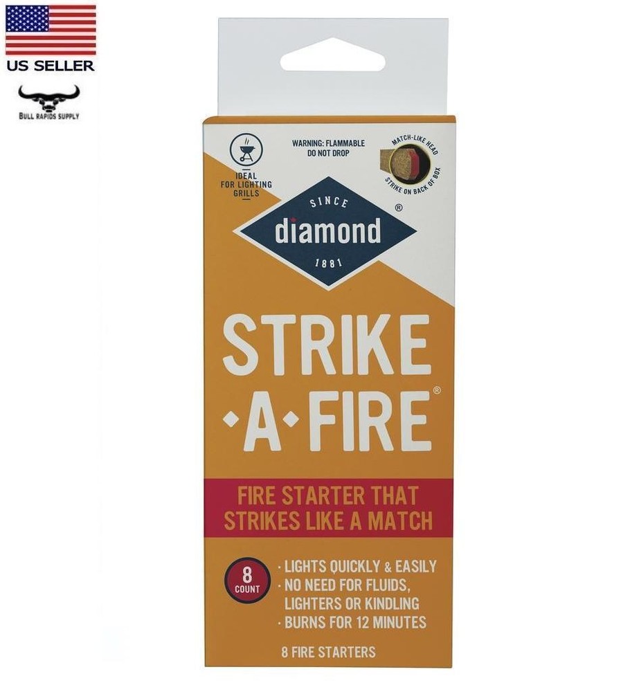 8 piece Diamond Strike-A-Fire Starter Match Sticks Firestarter Logs 12min. Burn