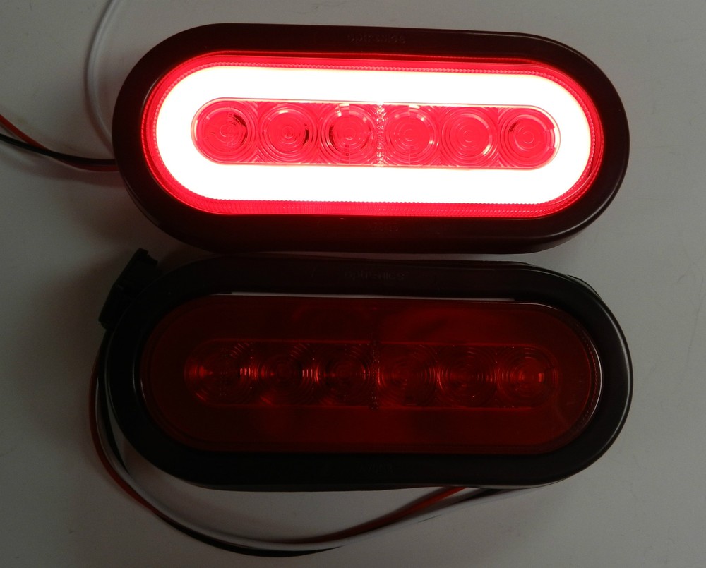 (2) Trailer Truck 22 LED RED 6" Oval Stop Turn Tail Light Optronics Glo-light